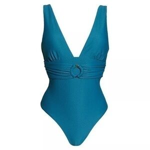 Chelsea28 Teal Belted Textured One Piece Open Back Swimsuit Women Size XL
